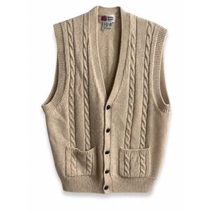 Royal Scott Vintage Wool Grandpa Cable Knit Fisherman Sweater Vest Beige Oatmeal